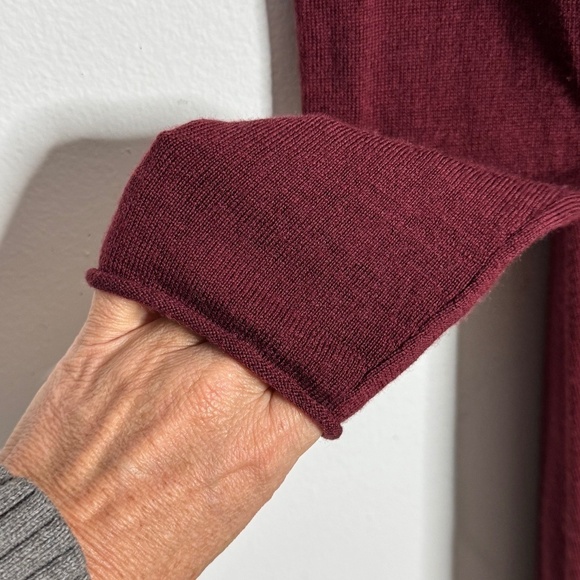 Eileen Fisher Sweater Dress Burgundy 100% Merino Wool Asymmetrical Long Sleeve - Picture 6 of 16